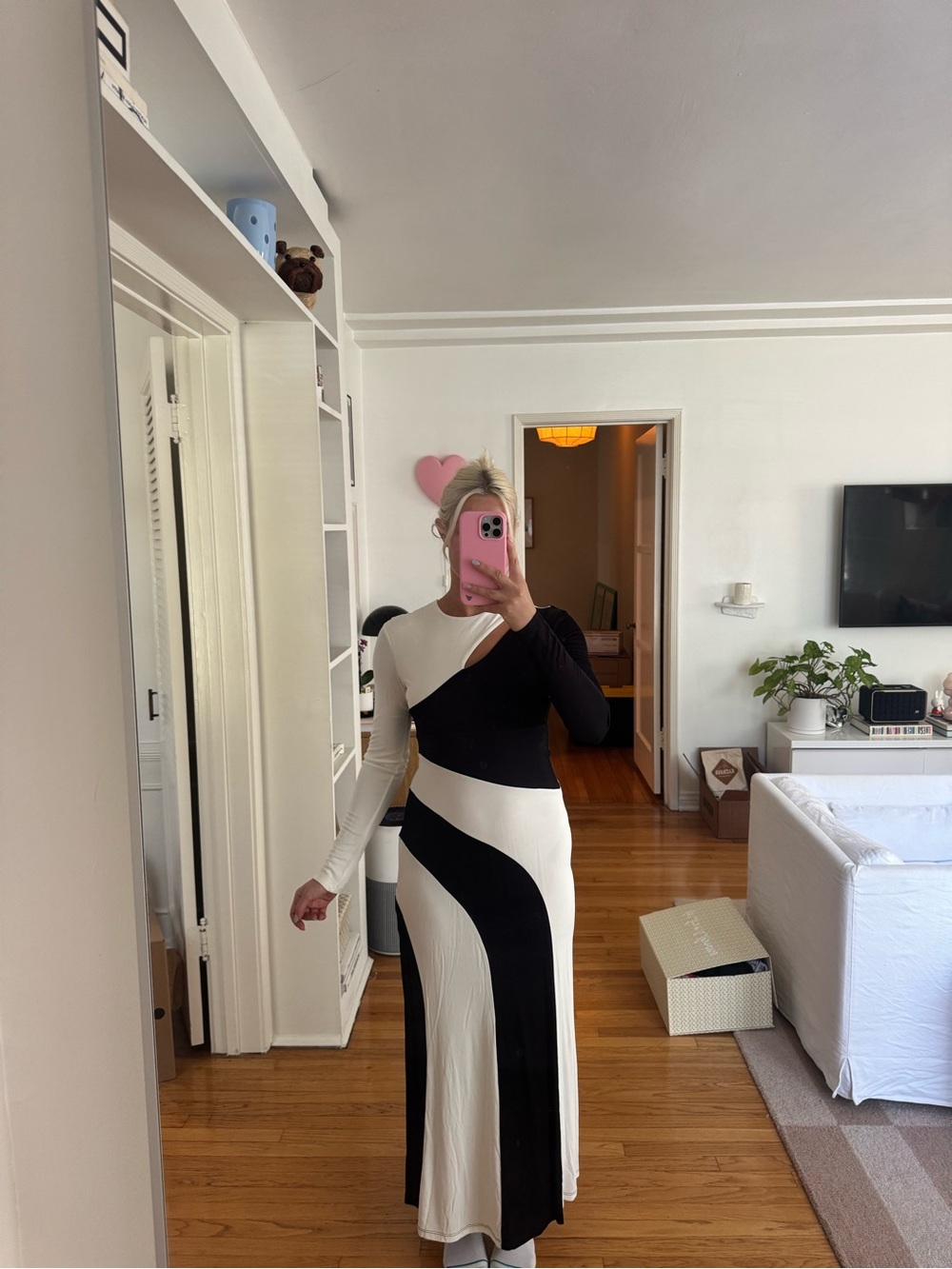 Farm Rio black & white long sleeve maxi dress
